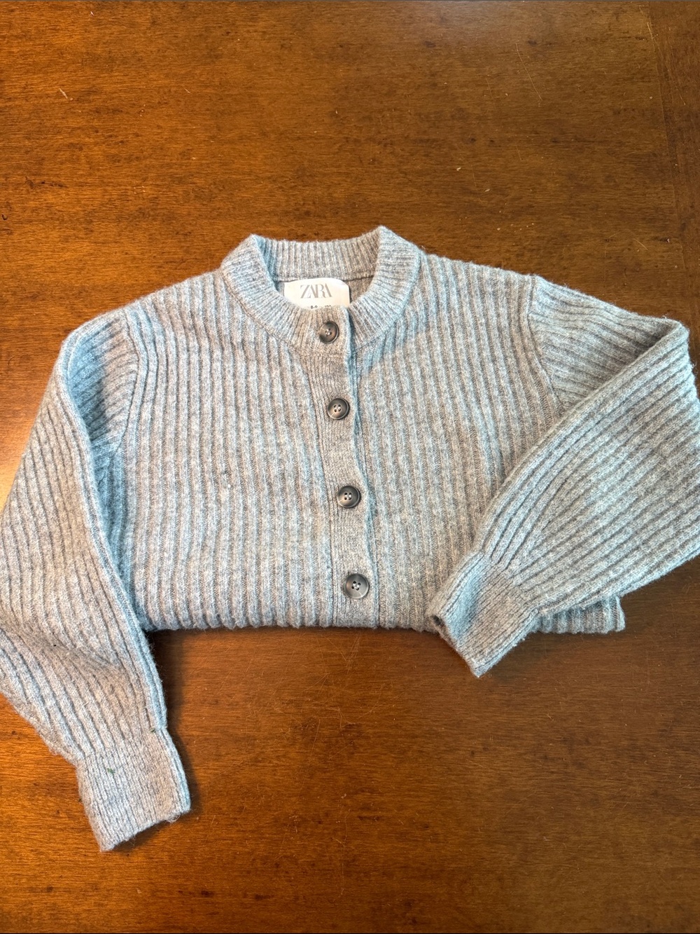 Zara Light Blue Ribbed Cropped Button-Up Cardigan